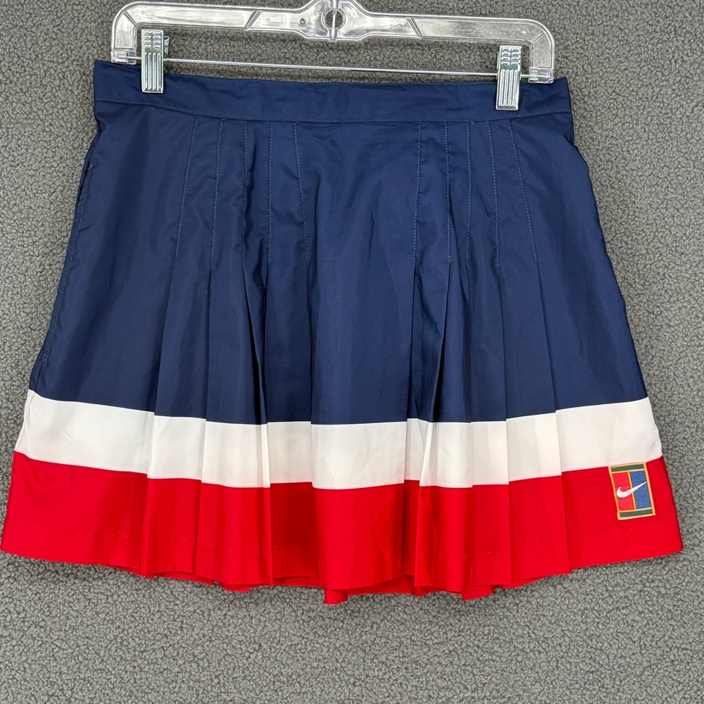 Vintage Nike Court Tennis Skirt Navy Blue White Red Pleated Mini Skirt Large